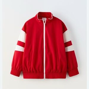Zara Vibrant Red Jacket with Gray Accents kids size 11-12